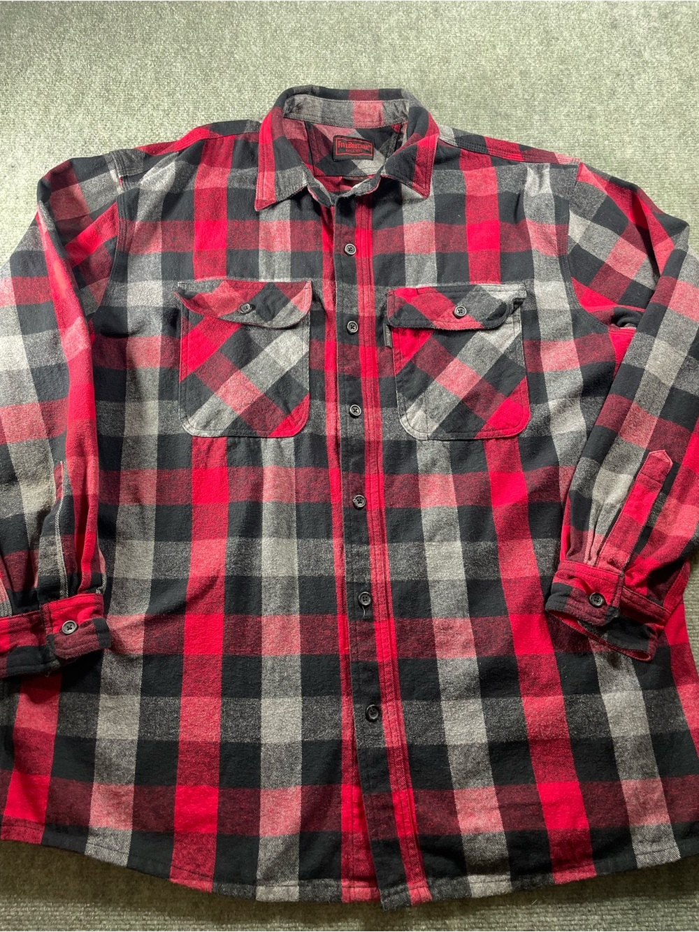 FiveBrother Red Black Gray Buffalo Plaid Shirt‎